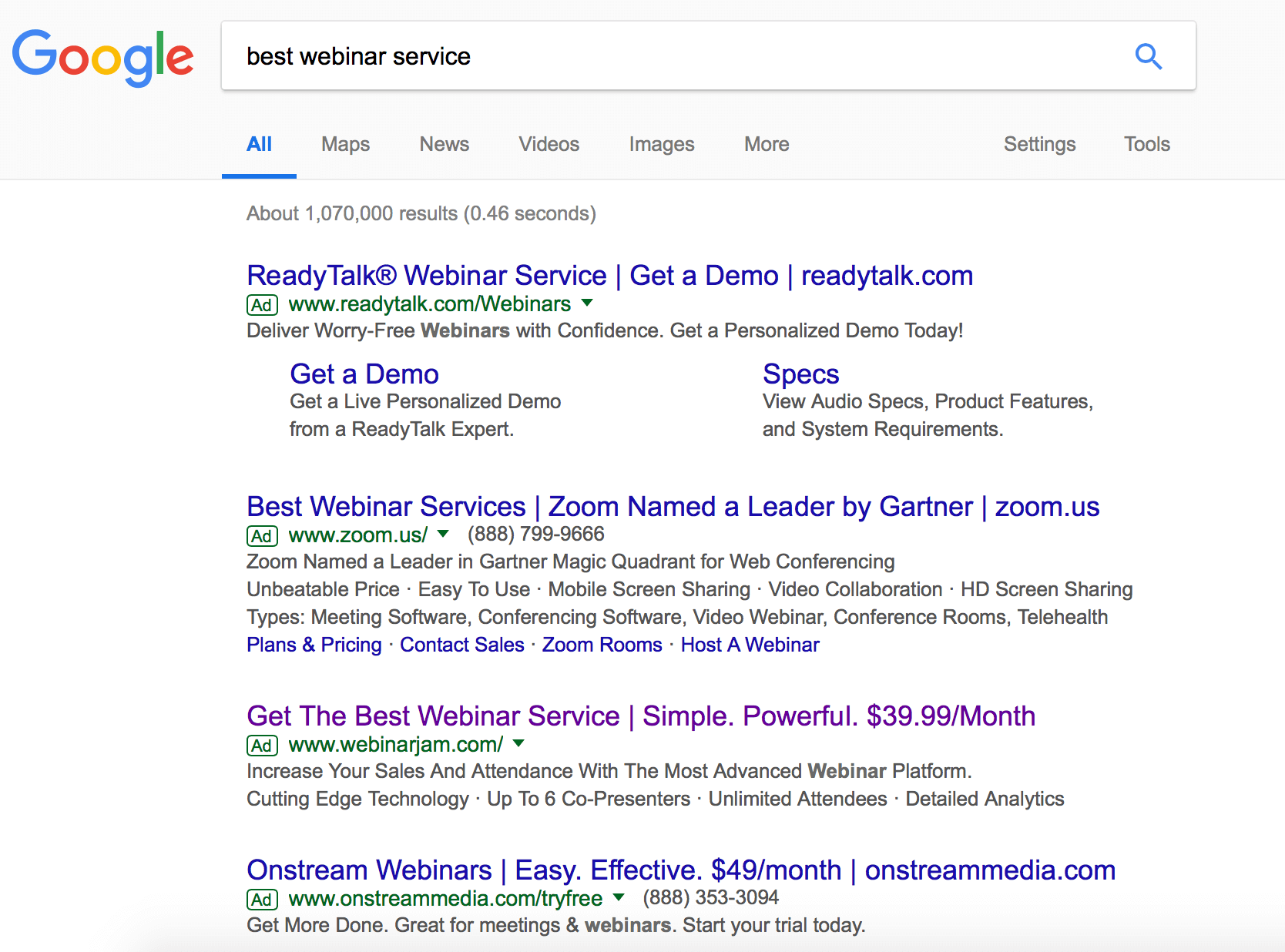 Google Search Results of best webinar service