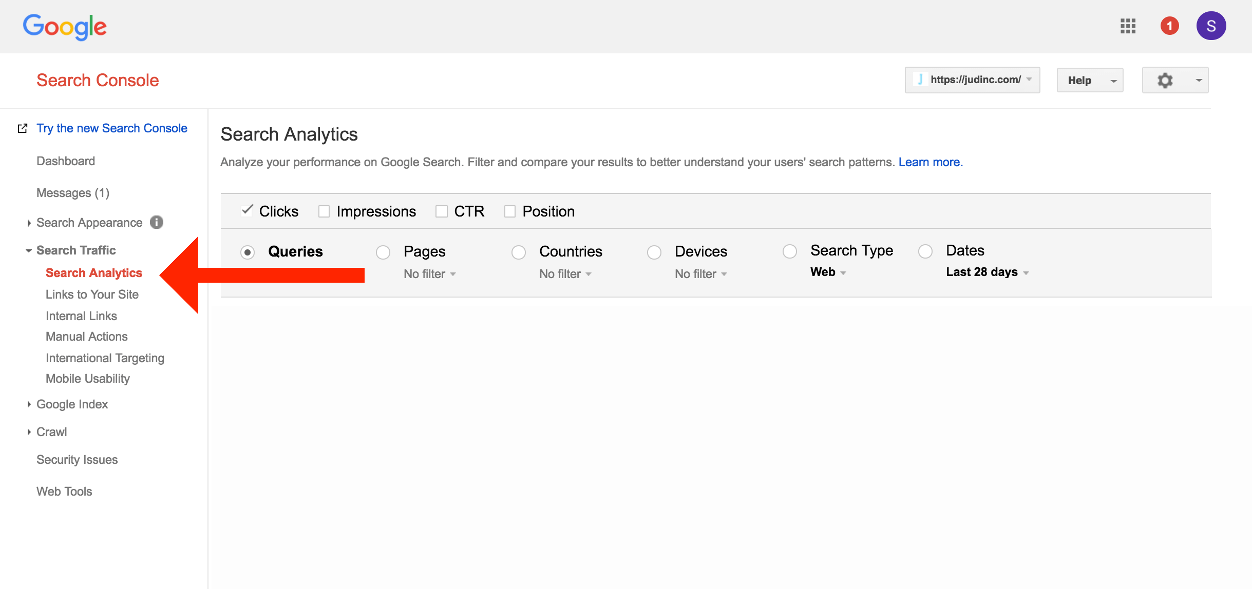 google search console search analytics customer keywords