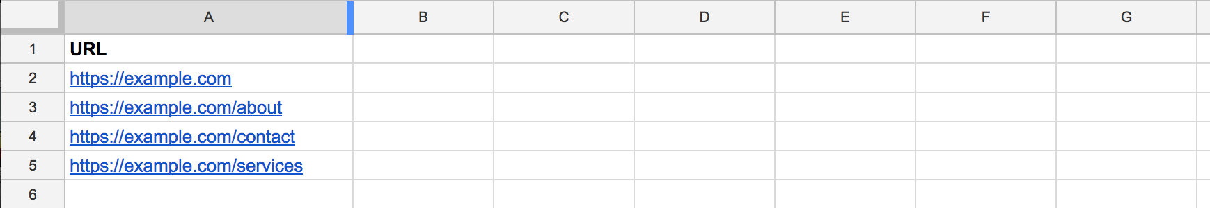 SEO URLs spreadsheet