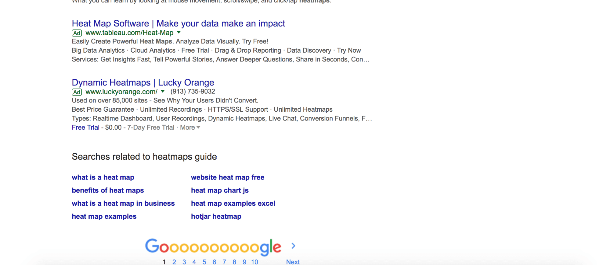 google search results for heatmaps at bottom of SERP