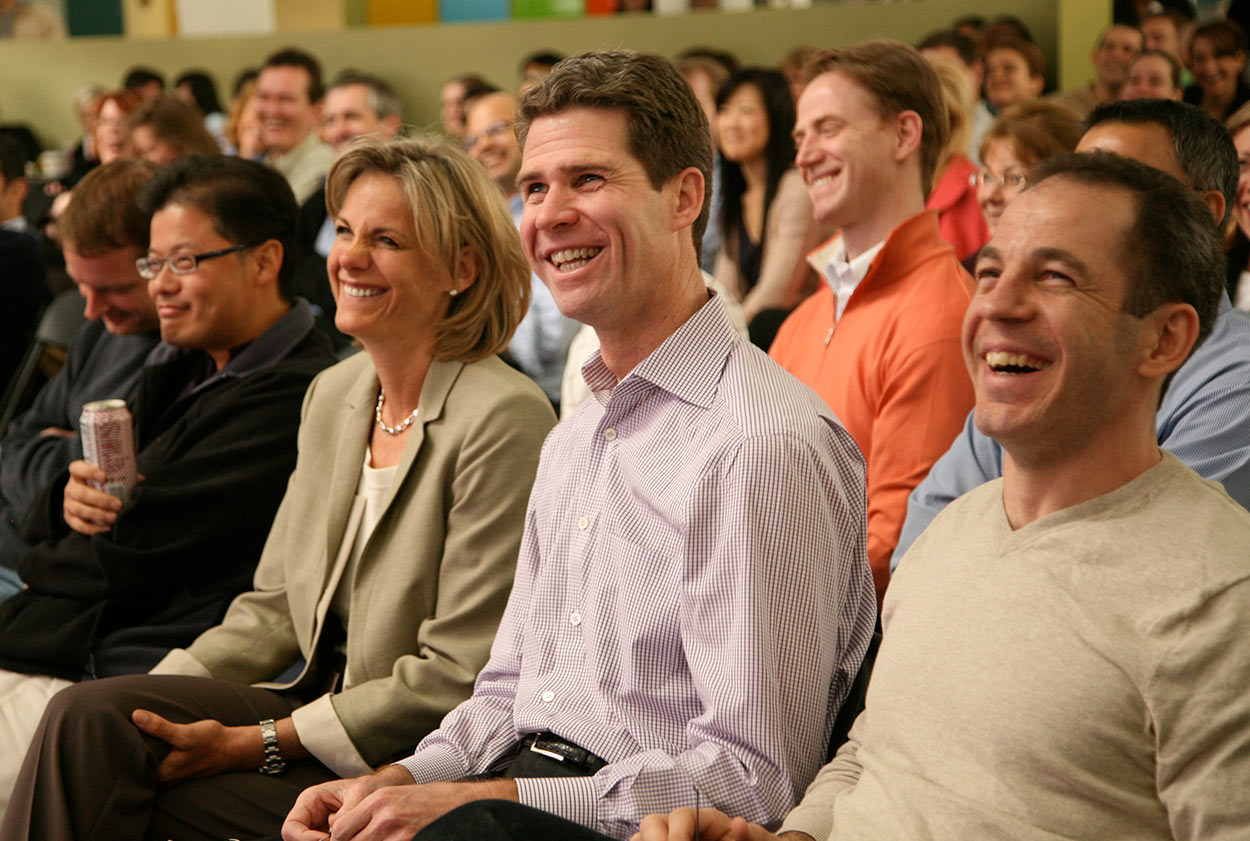 audience laughing during presentation