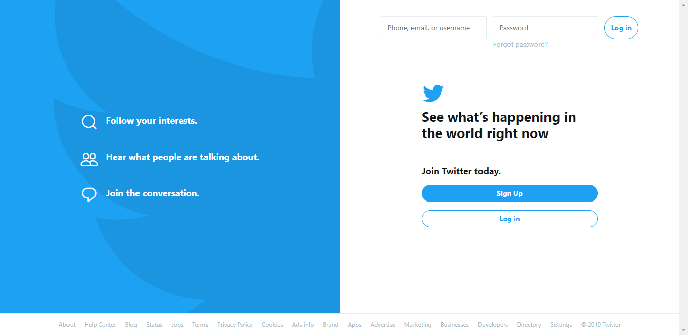 Twitter sign up page 2019