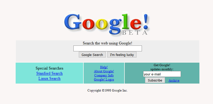 In 1998 google 'Google in