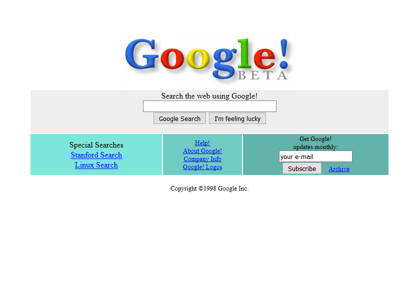 Google Homepage 1998