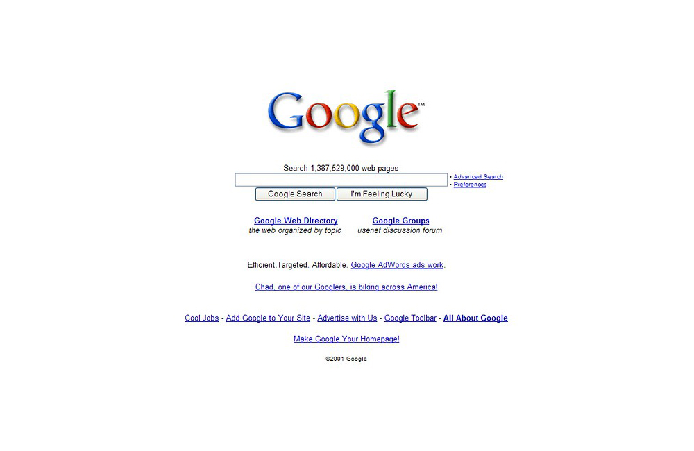 Google Homepage 2001