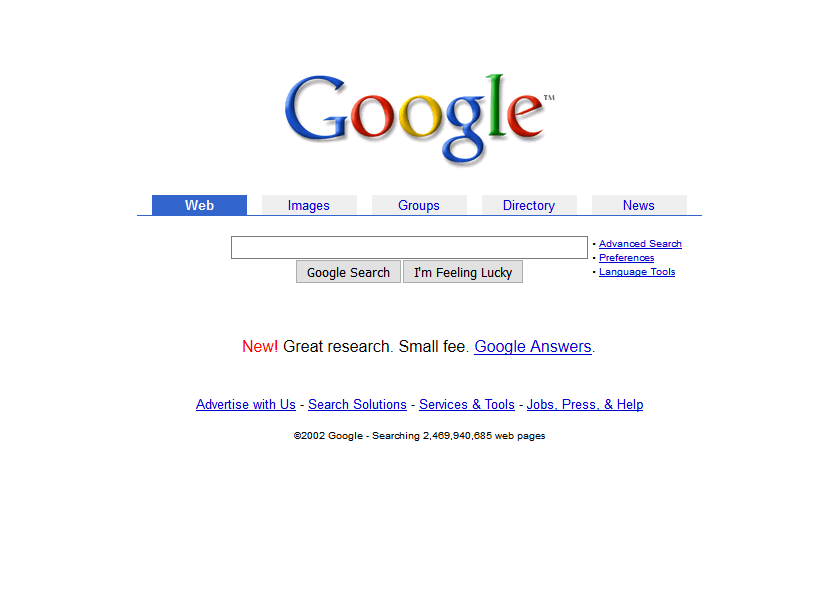 Google Homepage 2002