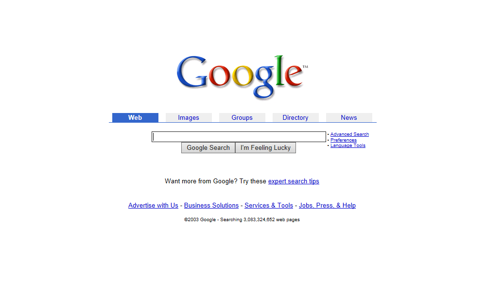 Google Homepage 2003