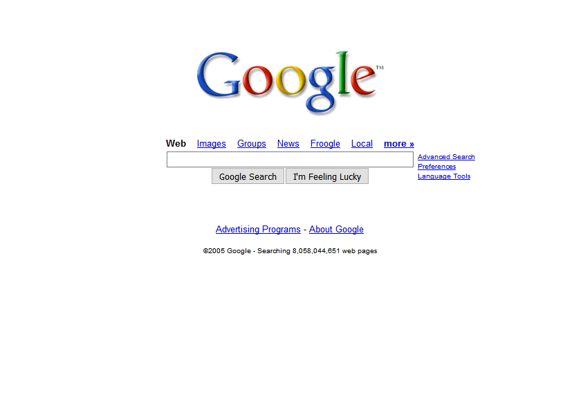 Google Homepage 2005