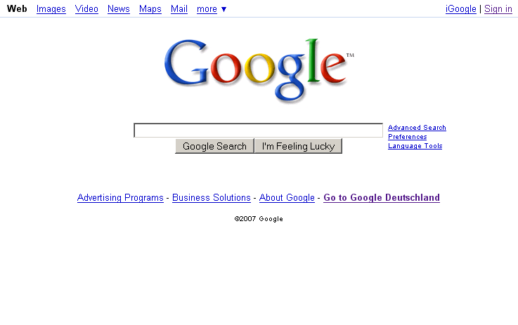 Google Homepage 2007