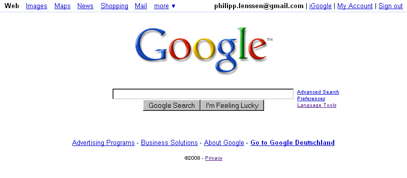 Google Homepage 2008