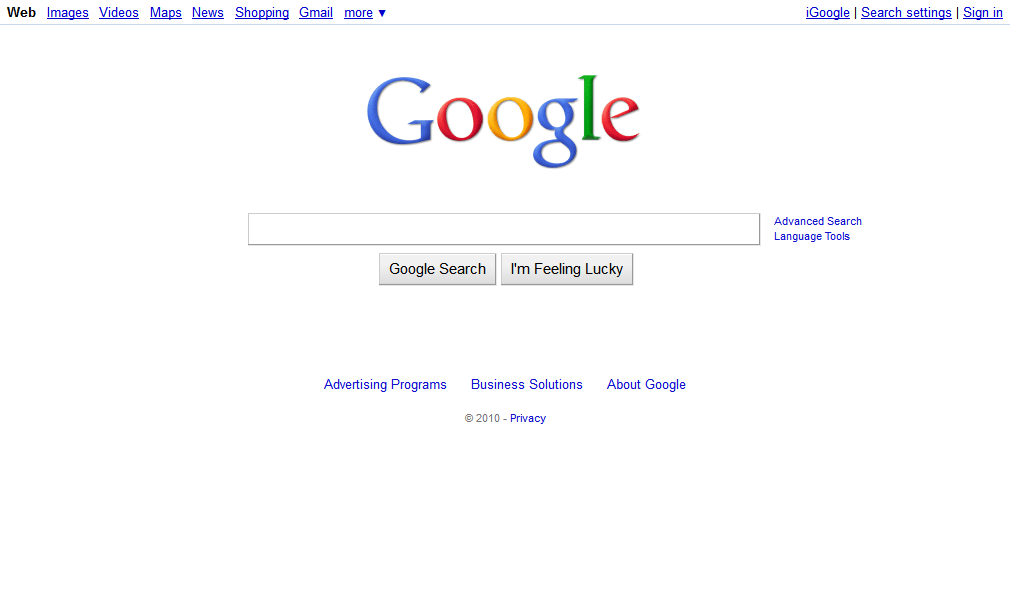 Google Homepage 2010