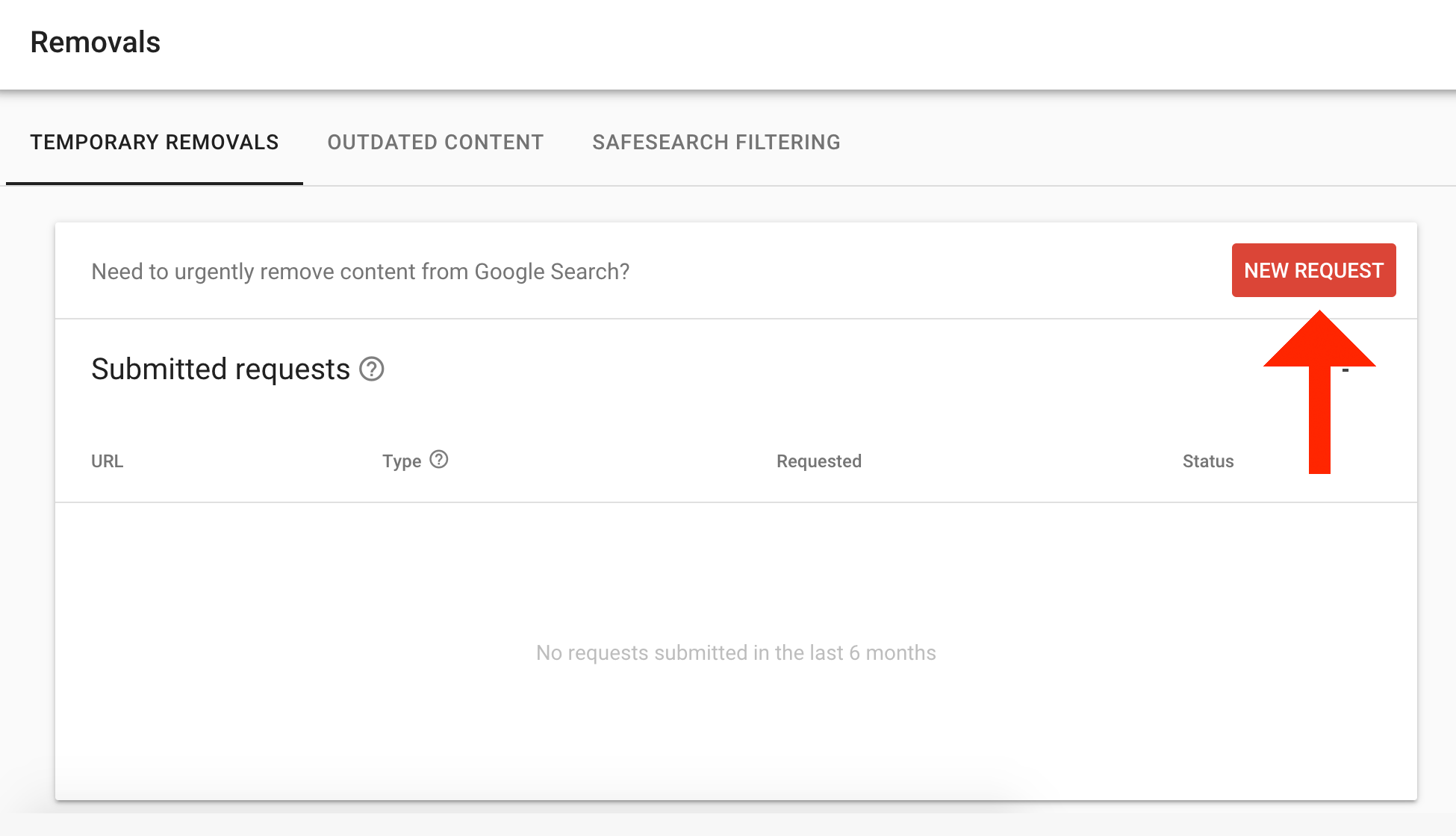 Google Search Console New Removal Request