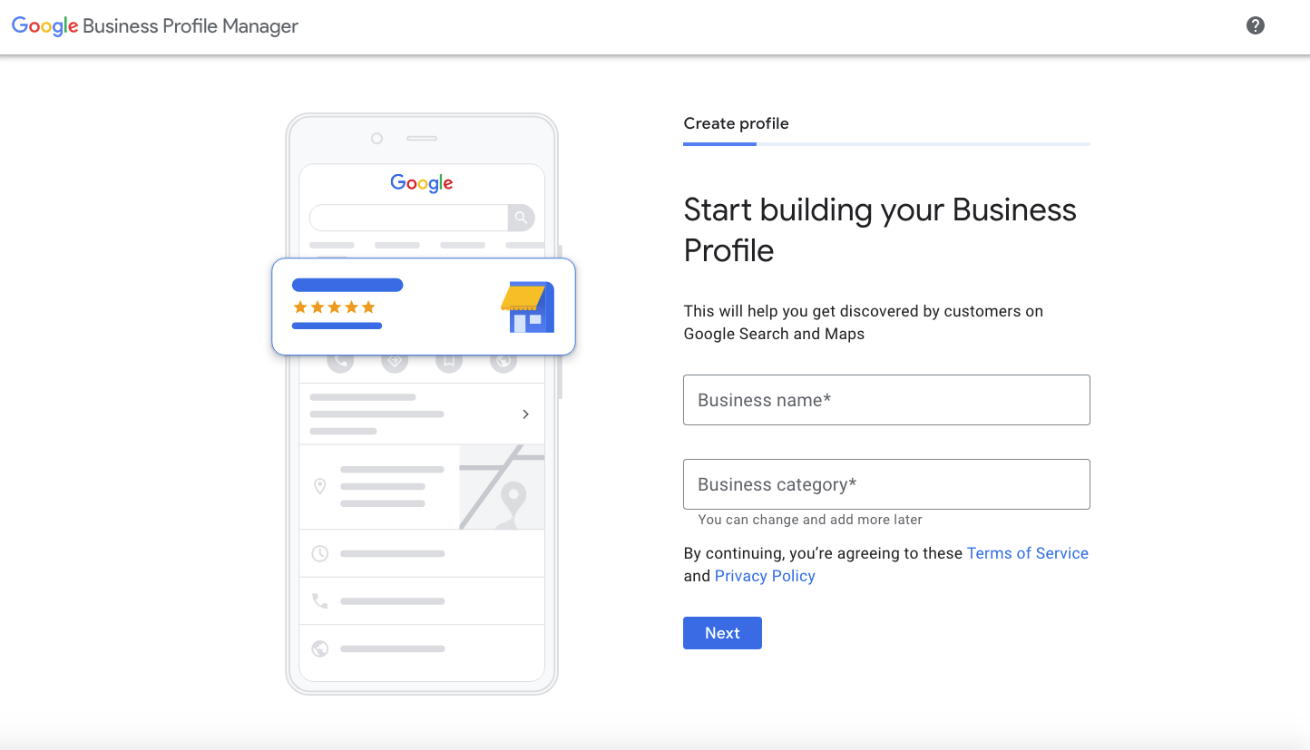 start building your business profile