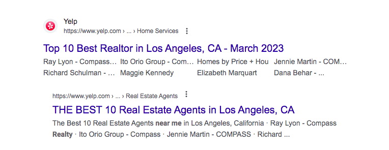 real estate agent search results google