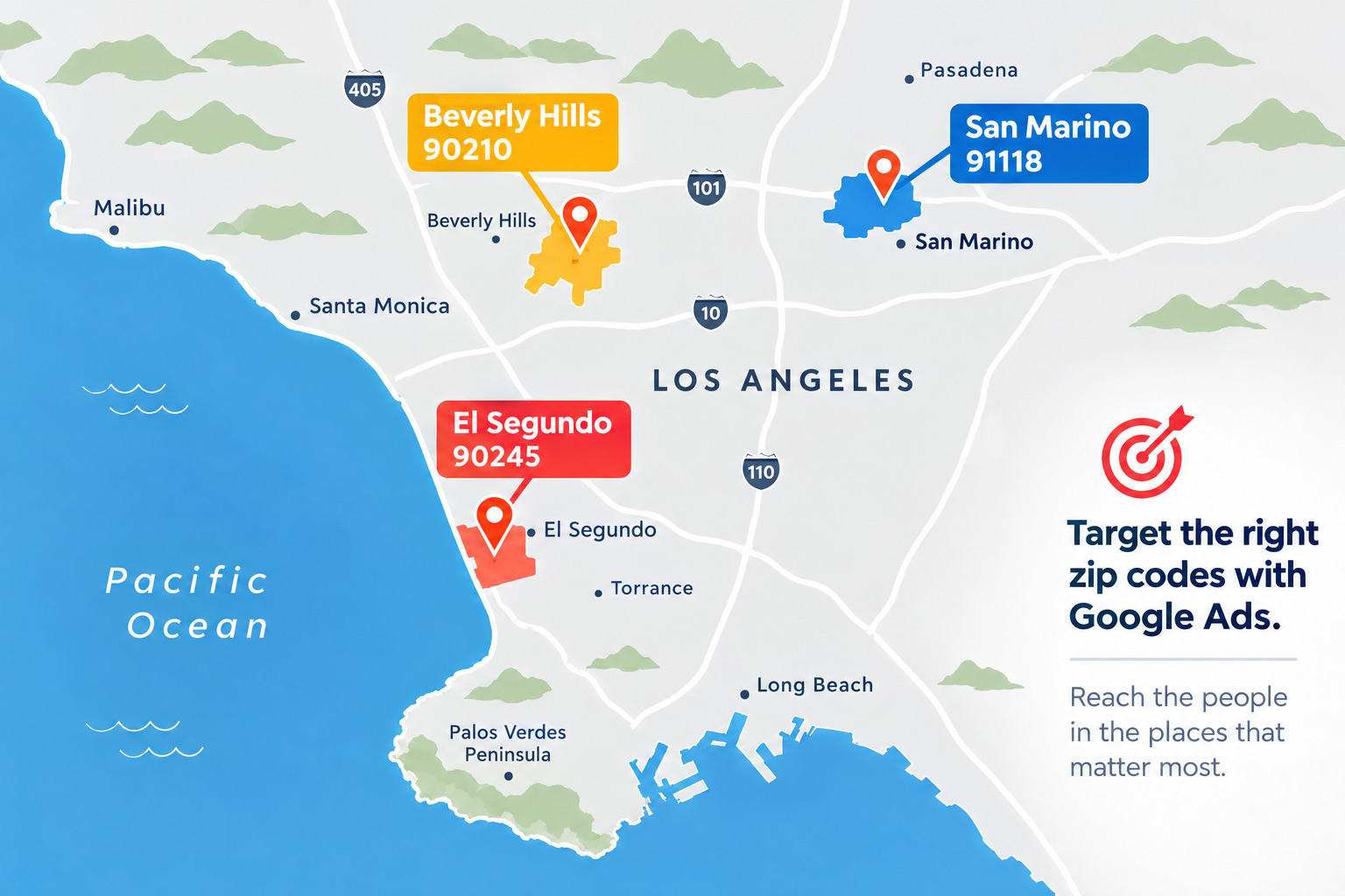 google ads city and zip code targeting example map