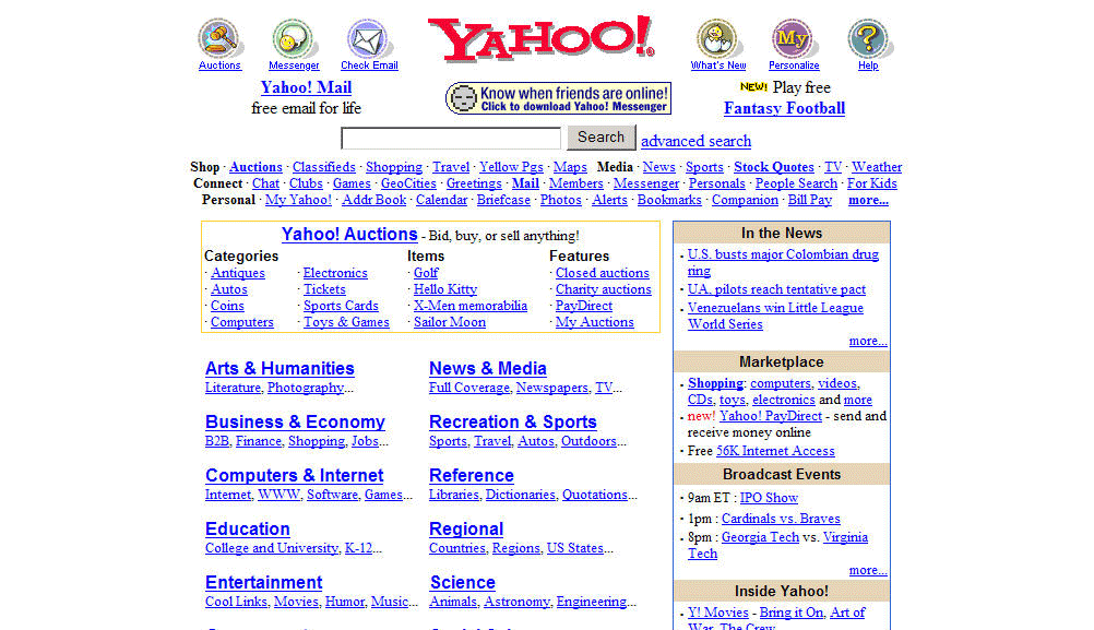 yahoo home page in the year 2000