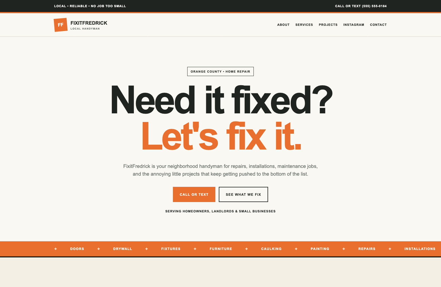 Screenshot of handyman website