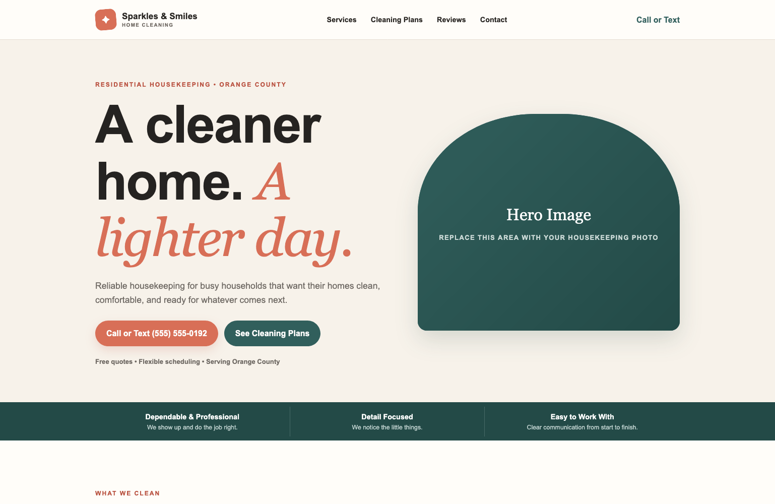 Screenshot of housekeeping website