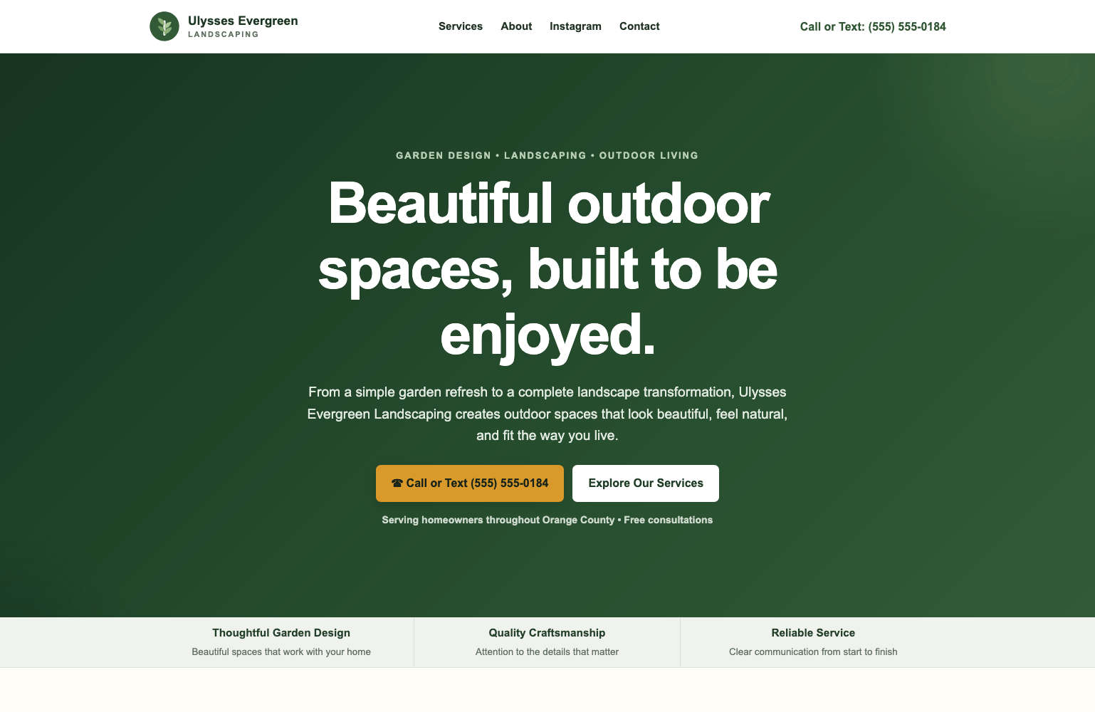 Screenshot of landscaping website